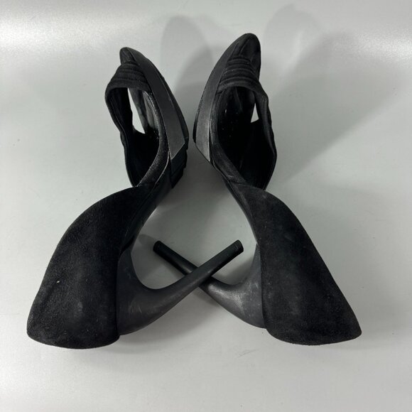 Authentic Balenciaga Strappy Open-Toe Black Suede Pumps, Size 38